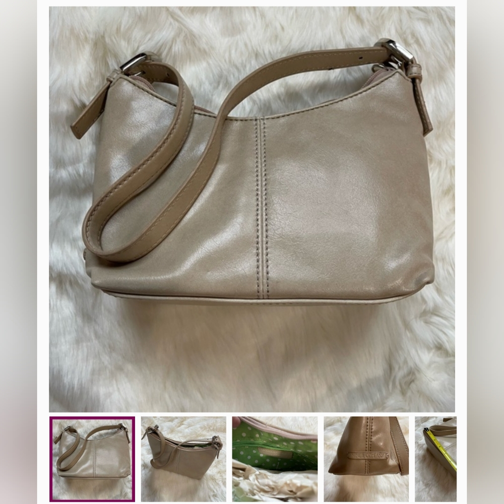 Cream colored bag with silver hardware
